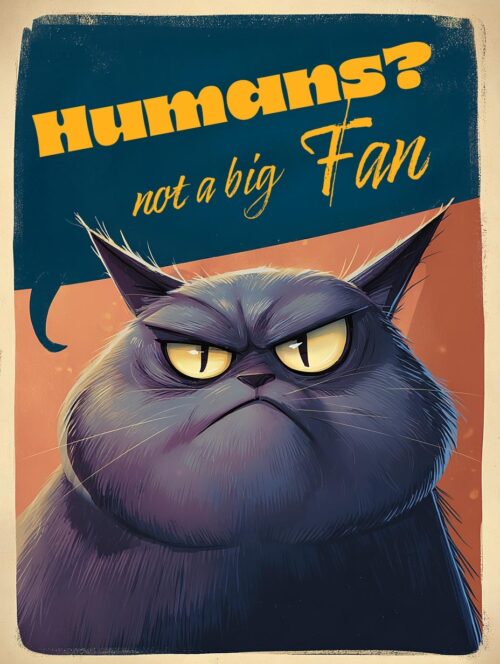 Grumpy Cat Poster – 'Humans? Not a Big Fan' Funny Cartoon Wall Art picture