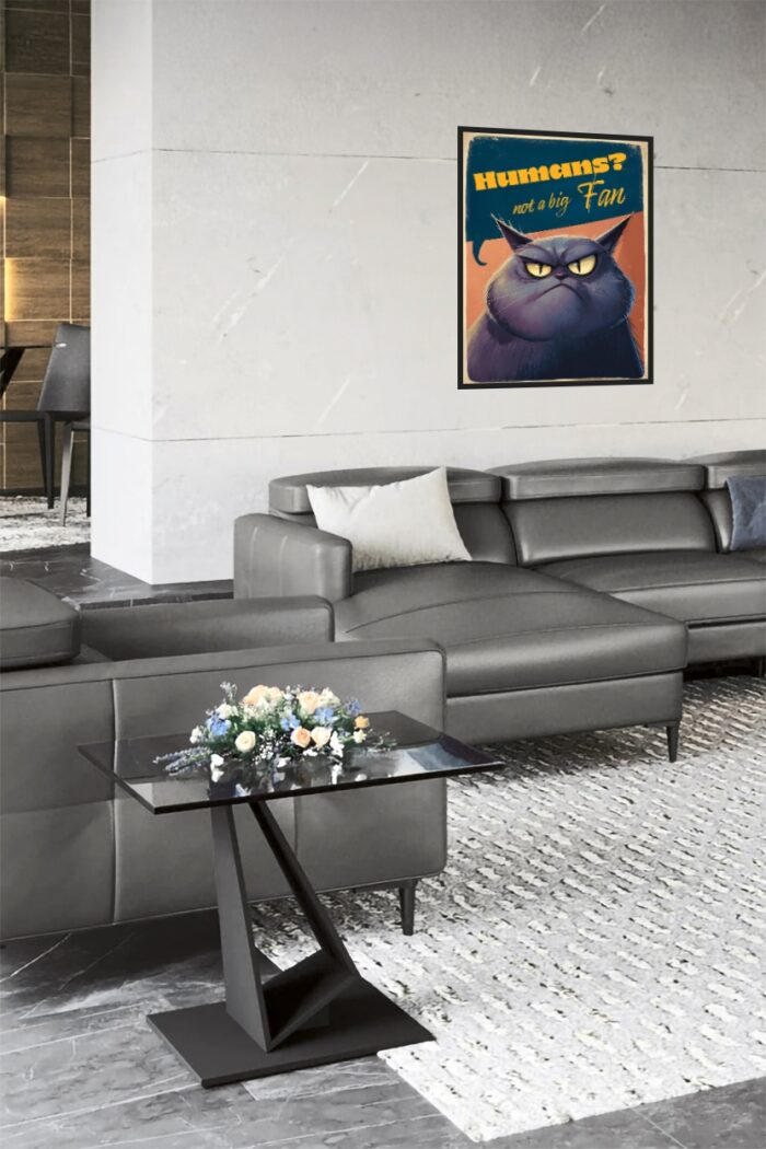 Grumpy Cat Poster – 'Humans? Not a Big Fan' Funny Cartoon Wall Art picture