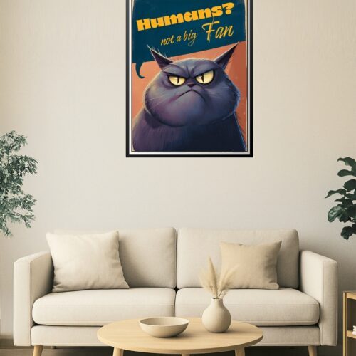 Grumpy Cat Poster – 'Humans? Not a Big Fan' Funny Cartoon Wall Art picture