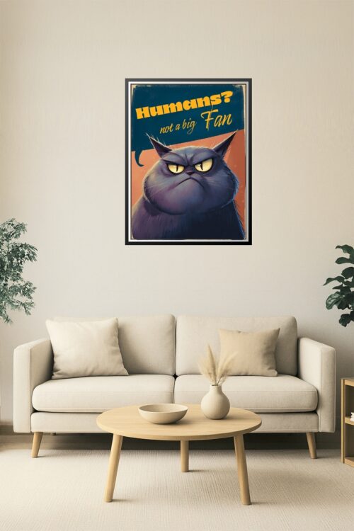 Grumpy Cat Poster – 'Humans? Not a Big Fan' Funny Cartoon Wall Art picture