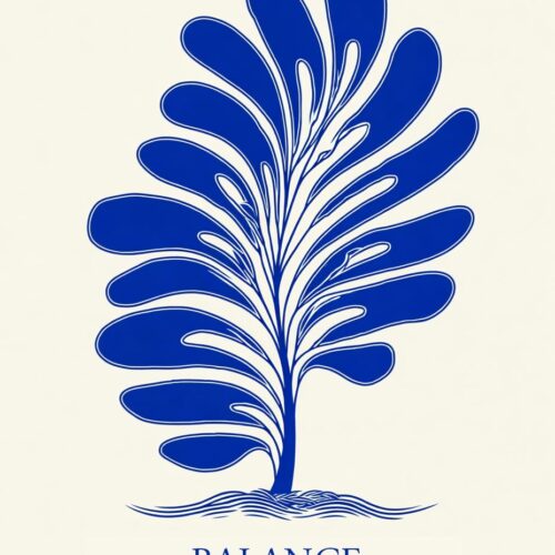 Balance Rooted Abstract Tree Poster – Modern Blue Botanical Wall Art Print picture