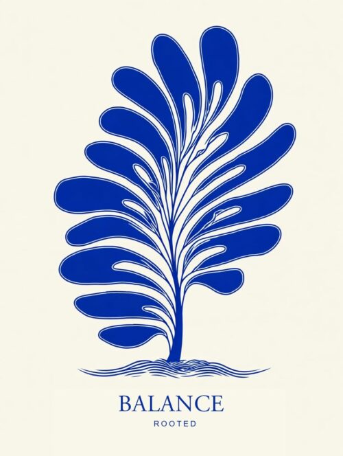 Balance Rooted Abstract Tree Poster – Modern Blue Botanical Wall Art Print picture