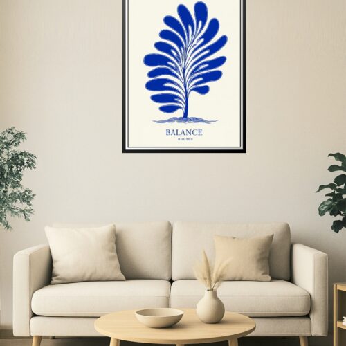 Balance Rooted Abstract Tree Poster – Modern Blue Botanical Wall Art Print picture