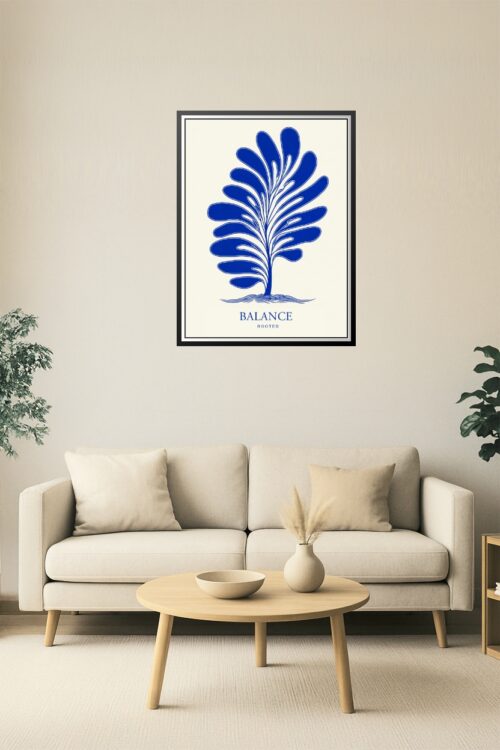 Balance Rooted Abstract Tree Poster – Modern Blue Botanical Wall Art Print picture