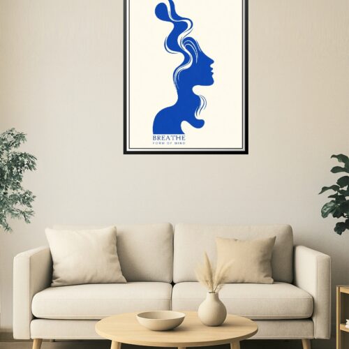 Breathe Form of Mind Abstract Poster – Blue Silhouette Mental Wellness Wall Art picture