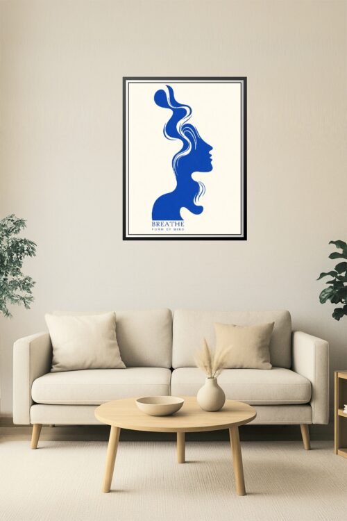 Breathe Form of Mind Abstract Poster – Blue Silhouette Mental Wellness Wall Art picture