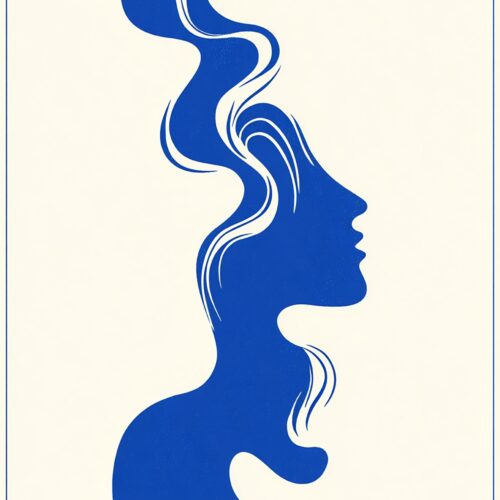 Breathe Form of Mind Abstract Poster – Blue Silhouette Mental Wellness Wall Art picture