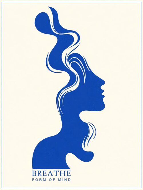 Breathe Form of Mind Abstract Poster – Blue Silhouette Mental Wellness Wall Art picture