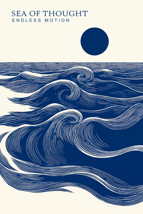 Sea of Thought Abstract Ocean Poster – Endless Motion Blue Wave Wall Art picture