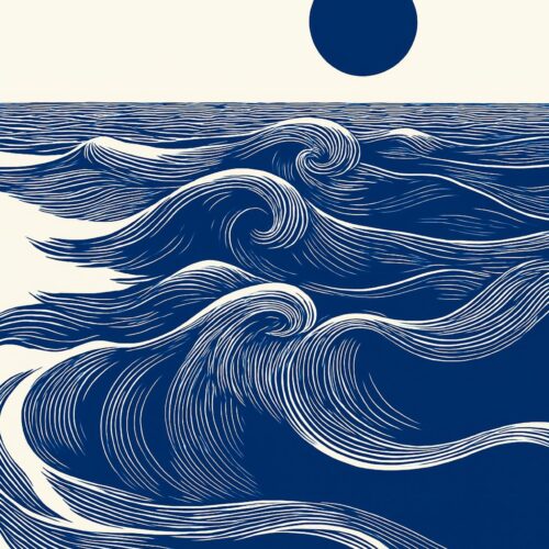 Sea of Thought Abstract Ocean Poster – Endless Motion Blue Wave Wall Art picture