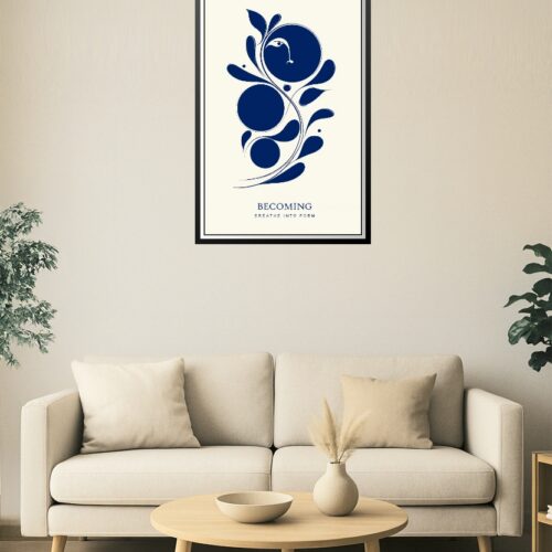 Becoming Breathe Into Form Poster – Abstract Blue Minimalist Face & Nature Wall Art picture