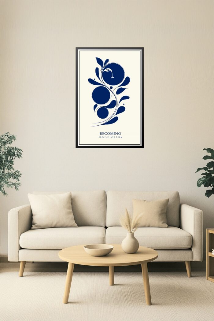 Becoming Breathe Into Form Poster – Abstract Blue Minimalist Face & Nature Wall Art picture