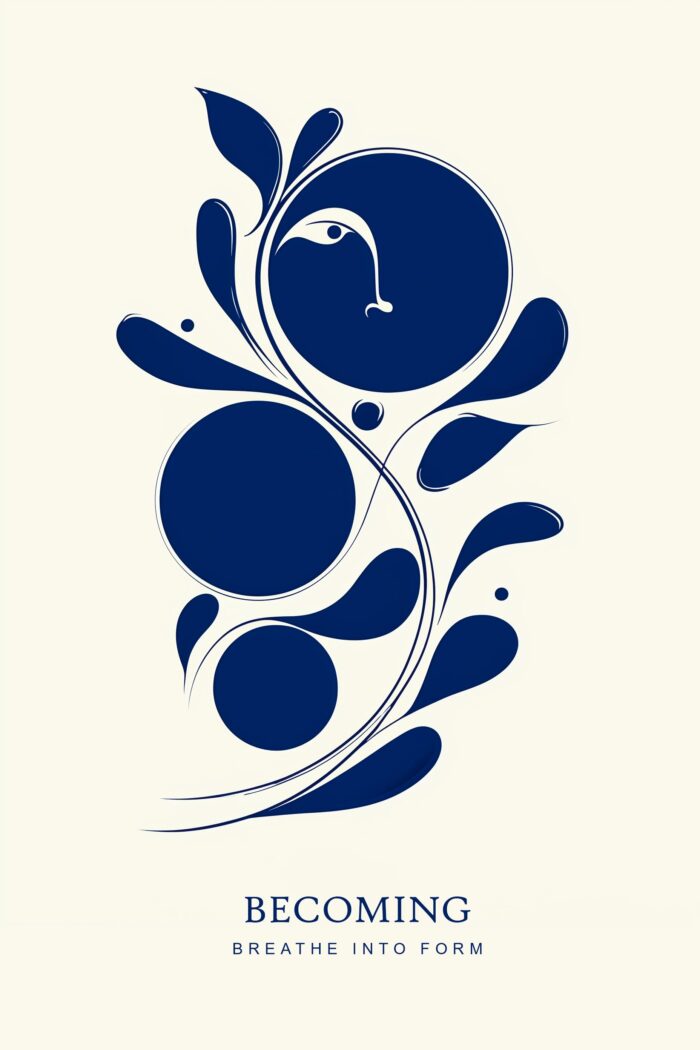 Becoming Breathe Into Form Poster – Abstract Blue Minimalist Face & Nature Wall Art picture