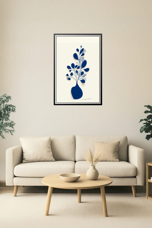 Minimalist Blue Vase Botanical Poster – Modern Line Art Plant Print picture