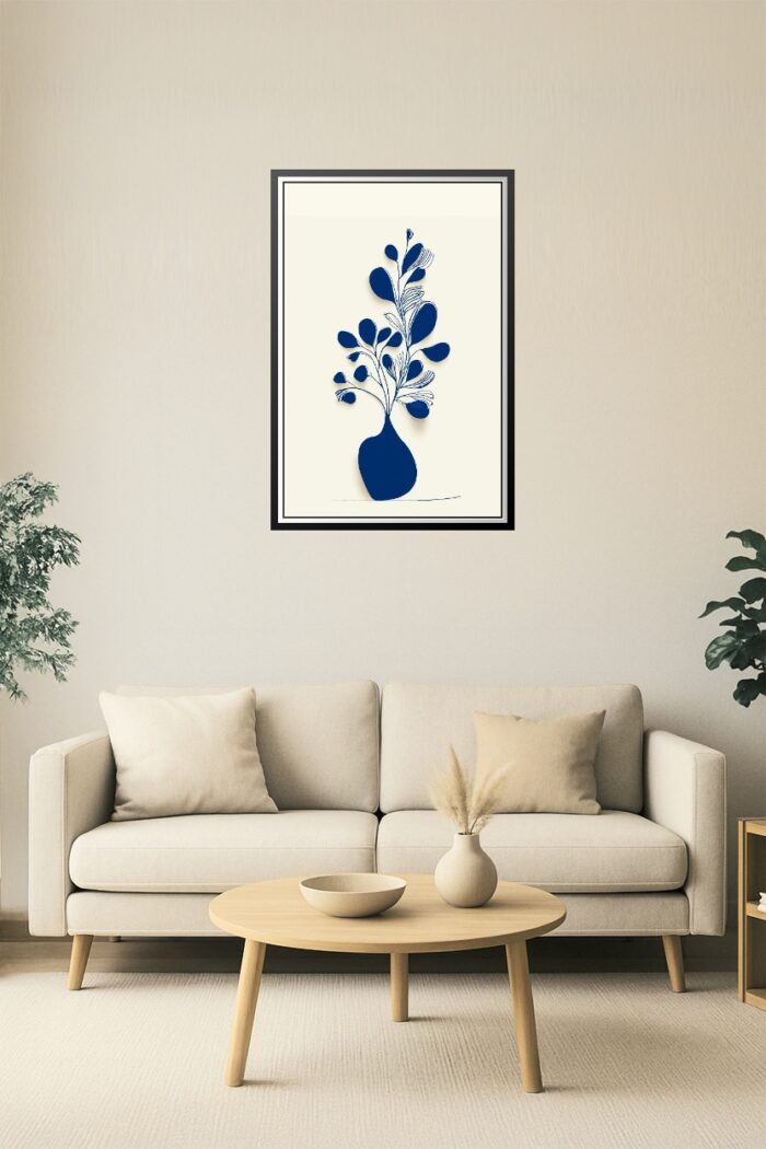 Minimalist Blue Vase Botanical Poster – Modern Line Art Plant Print picture