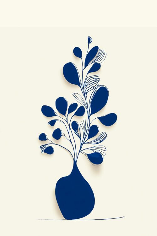 Minimalist Blue Vase Botanical Poster – Modern Line Art Plant Print picture
