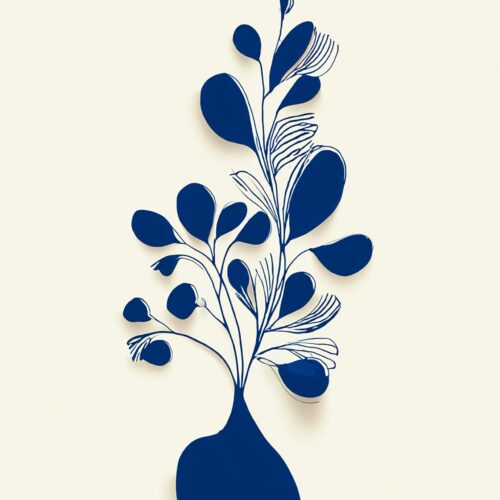 Minimalist Blue Vase Botanical Poster – Modern Line Art Plant Print picture