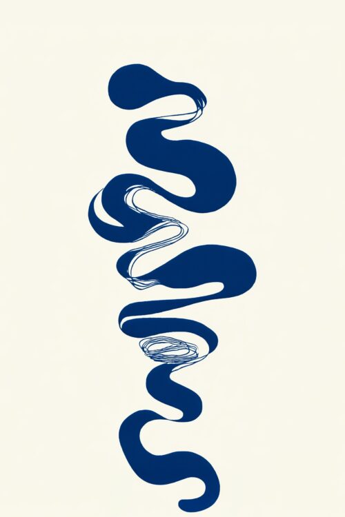 Abstract Vertical Flow Poster – Minimalist Blue Organic Line Art Print picture
