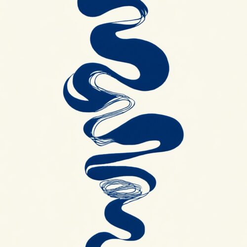Abstract Vertical Flow Poster – Minimalist Blue Organic Line Art Print picture