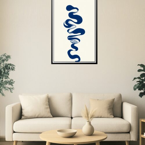 Abstract Vertical Flow Poster – Minimalist Blue Organic Line Art Print picture