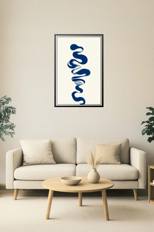 Abstract Vertical Flow Poster – Minimalist Blue Organic Line Art Print picture