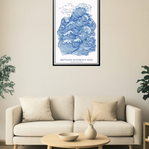 Motion Without End Ocean Poster – Etched Blue Wave Line Art Print picture