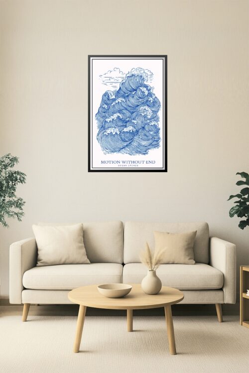 Motion Without End Ocean Poster – Etched Blue Wave Line Art Print picture