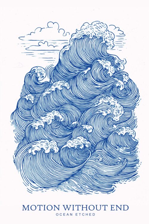 Motion Without End Ocean Poster – Etched Blue Wave Line Art Print picture