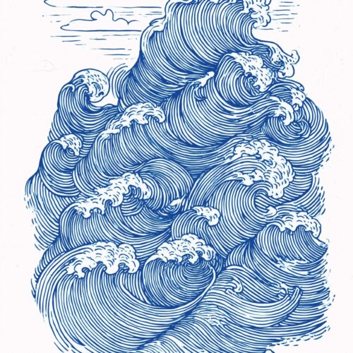 Motion Without End Ocean Poster – Etched Blue Wave Line Art Print picture