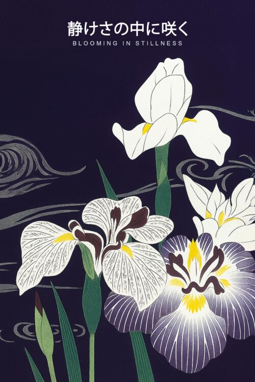 Blooming in Stillness Japanese Iris Poster – Tranquil Floral Art Print picture