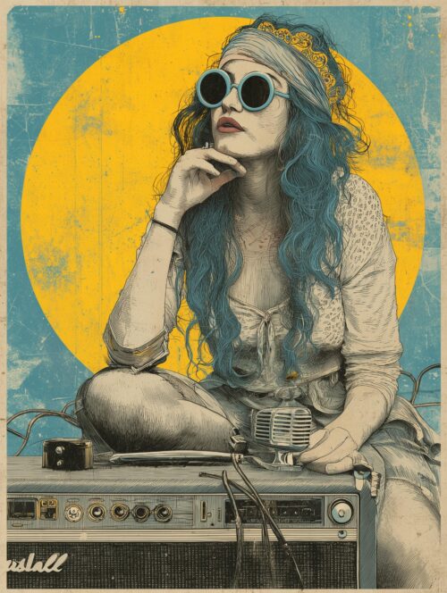 Retro Rock Muse Poster – Vintage Psychedelic Hippy Girl Art picture