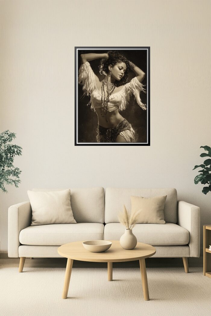 Sepia Bohemian Muse – Sensual Belly Dancer Art Poster picture