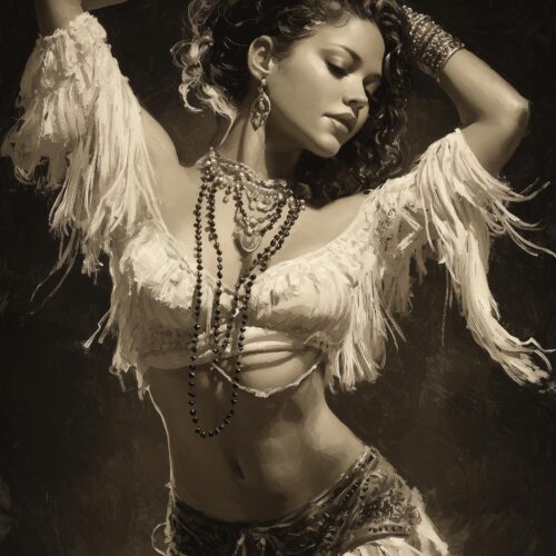 Sepia Bohemian Muse – Sensual Belly Dancer Art Poster picture