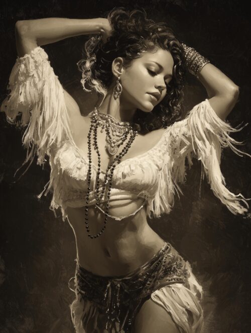 Sepia Bohemian Muse – Sensual Belly Dancer Art Poster picture