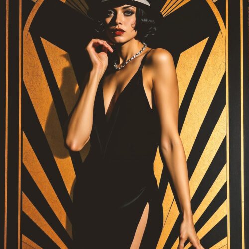 Art Deco Portrait Art Print - Flapper in Black Dress, Dark Desire
