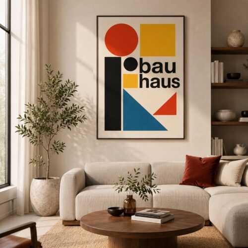 Bold typographic and geometric Bauhaus wall art print featuring high-contrast lines and a raw, minimalist structural aesthetic.