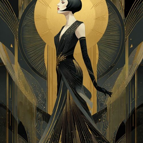 Golden Deco Muse – Art Deco Elegance in Black & Gold Poster picture