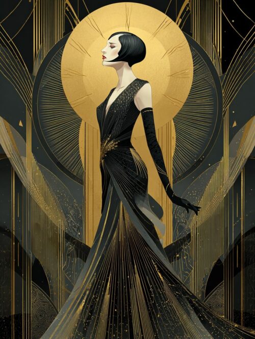 Golden Deco Muse – Art Deco Elegance in Black & Gold Poster picture