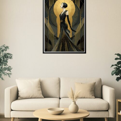 Golden Deco Muse – Art Deco Elegance in Black & Gold Poster picture