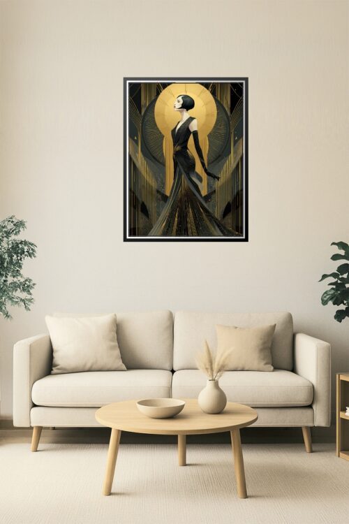 Golden Deco Muse – Art Deco Elegance in Black & Gold Poster picture