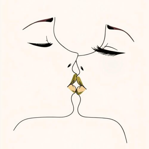 Golden Kiss – Minimalist One-Line Romance Art Poster picture