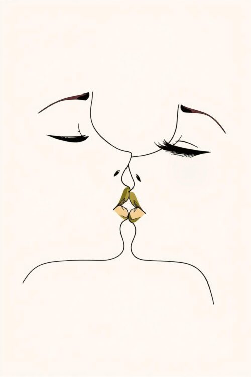 Golden Kiss – Minimalist One-Line Romance Art Poster picture