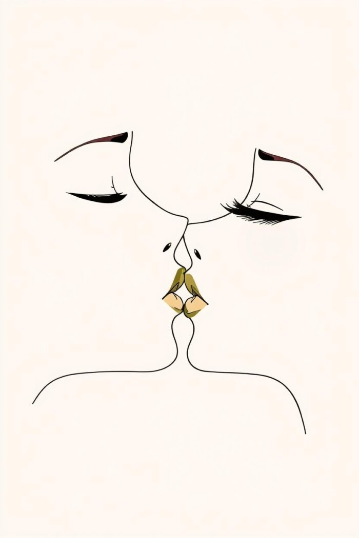 Golden Kiss – Minimalist One-Line Romance Art Poster picture