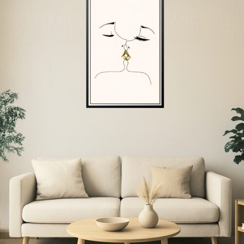 Golden Kiss – Minimalist One-Line Romance Art Poster picture