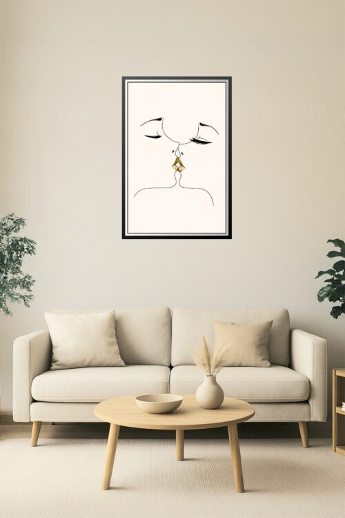 Golden Kiss – Minimalist One-Line Romance Art Poster picture