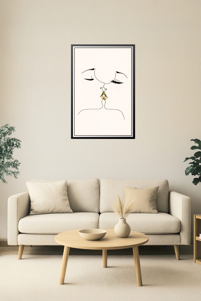 Golden Kiss – Minimalist One-Line Romance Art Poster picture