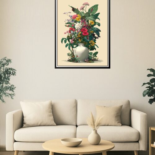 Botanical Harmony – Lush Flower Bouquet in Ceramic Vase Poster picture