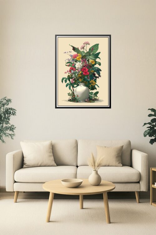 Botanical Harmony – Lush Flower Bouquet in Ceramic Vase Poster picture