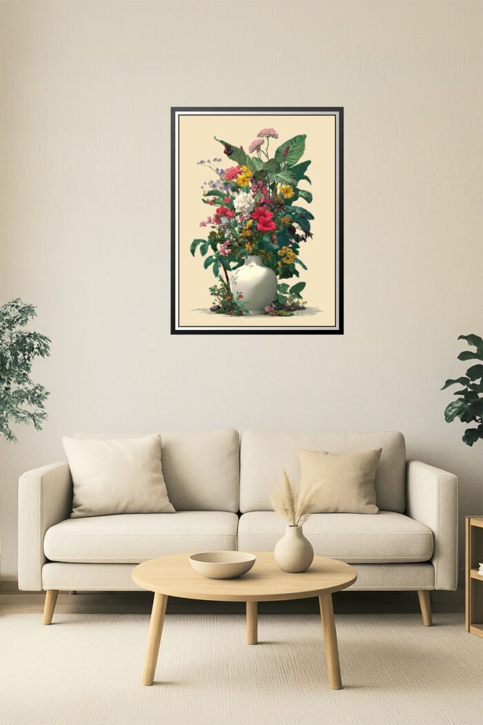 Botanical Harmony – Lush Flower Bouquet in Ceramic Vase Poster picture