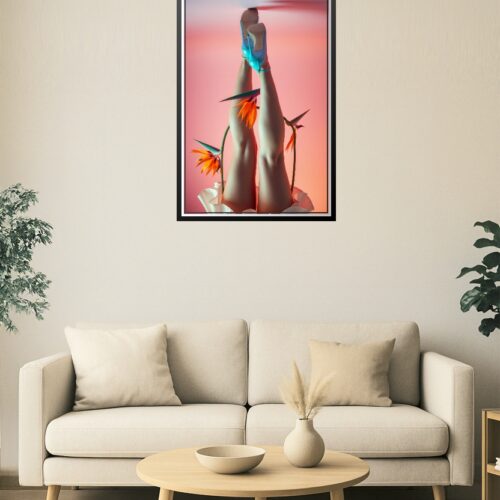 Floral Heels – Surreal Legs & Bird of Paradise Art Poster picture